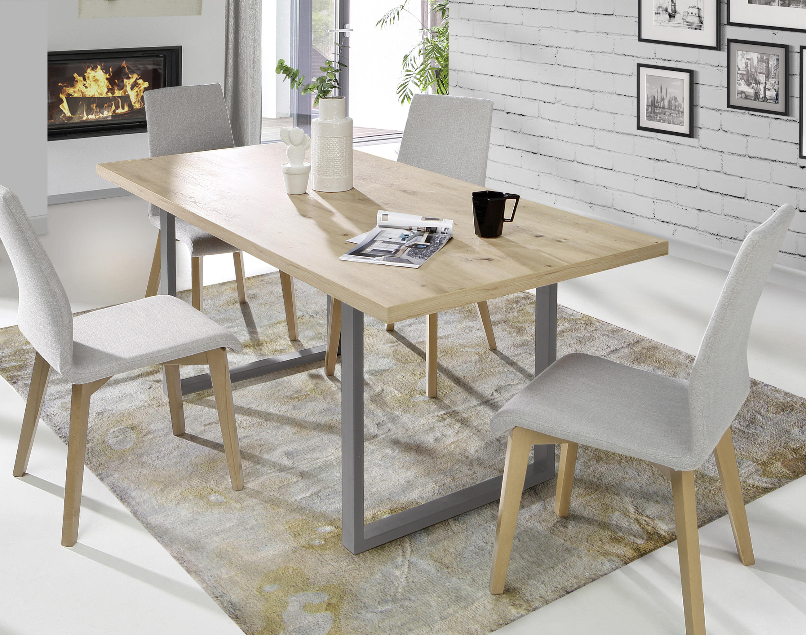 ESSTISCH in Metall, Holzwerkstoff 180/90/74 cm - Eichefarben/Grau, Design, Holzwerkstoff/Metall (180/90/74cm) - Hom`in