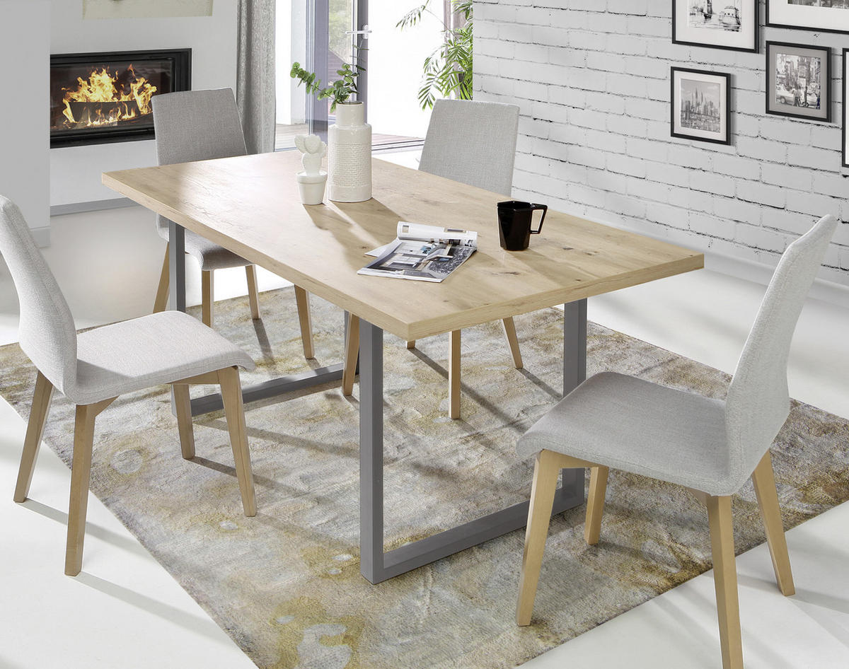 ESSTISCH in Metall, Holzwerkstoff 180/90/74 cm  - Eichefarben/Grau, Design, Holzwerkstoff/Metall (180/90/74cm) - Hom`in