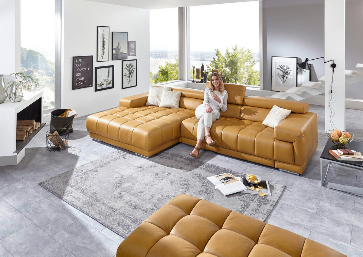 ECKSOFA in Echtleder Gelb  - Gelb/Braun, Design, Leder/Holz (190/330cm) - Beldomo Speed