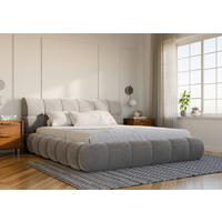 POLSTERBETT 180/200 cm,  in Hellgrau, Lattenrost, Bettkasten,  - Hellgrau/Schwarz, Design, Holz/Textil (180/200cm) - Chameo