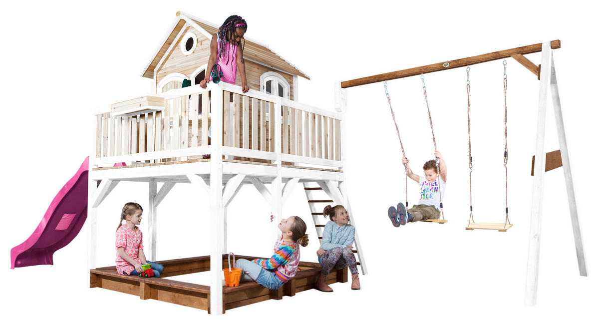 SPIELTURM 613/291/277 cm  - Lila/Braun, KONVENTIONELL, Holz (613/291/277cm) - Ambia Garden