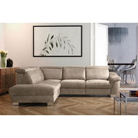 ECKSOFA Taupe Mikrofaser Rücken echt, Relaxfunktion, Kopfteilverstellung  - Taupe/Chromfarben, Design, Textil/Metall (238/276cm) - Livetastic