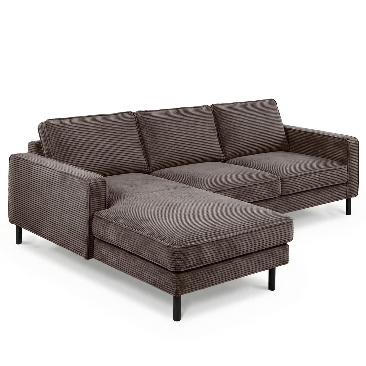 ECKSOFA Taupe Cord Bettkasten, Schlaffunktion, Rücken echt  - Taupe/Schwarz, Design, Textil/Metall (166/238cm) - Livetastic