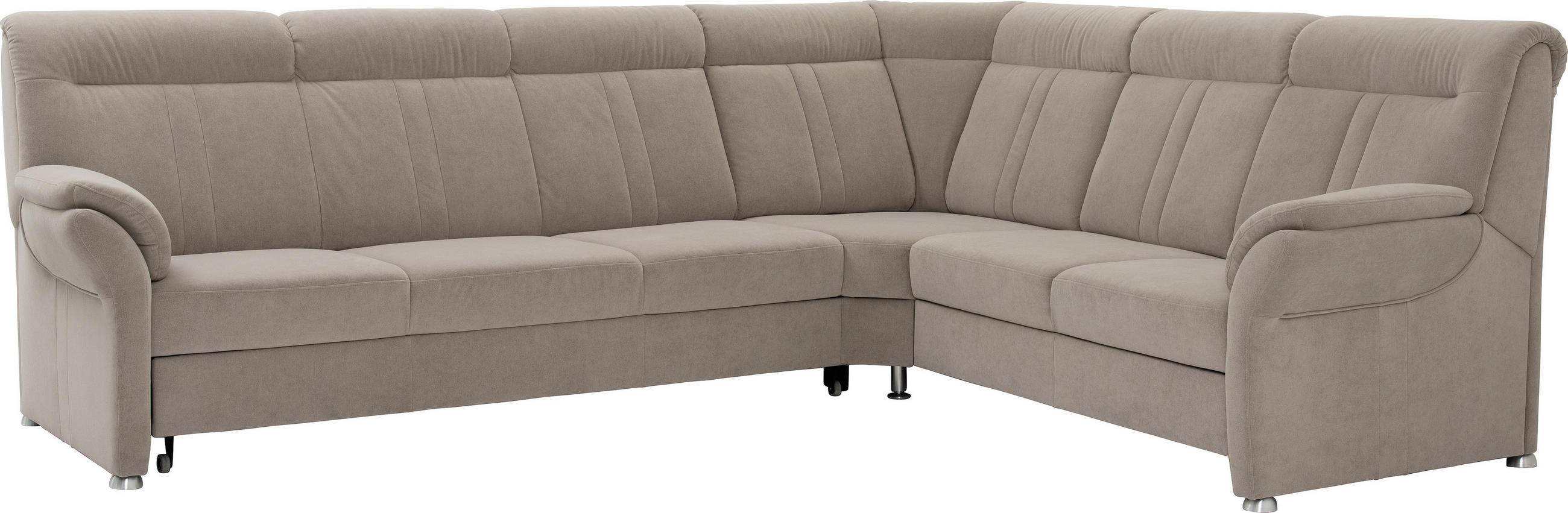 ECKSOFA Beige Velours, beflockt  - Beige/Silberfarben, KONVENTIONELL, Textil/Metall (306/248cm) - Beldomo Comfort