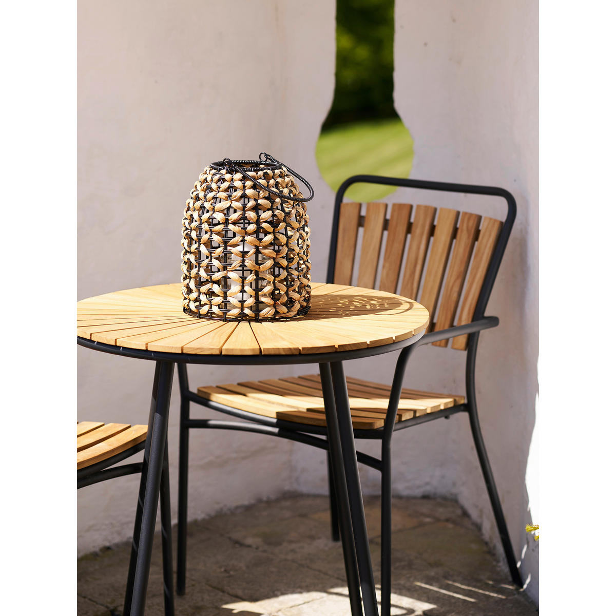 LATERNE - Schwarz/Naturfarben, Basics, Glas/Naturmaterialien (24/28,5/24cm)