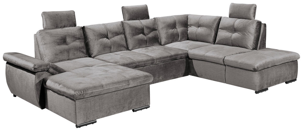 WOHNLANDSCHAFT in Mikrovelours Hellgrau  - Hellgrau/Schwarz, Konventionell, Kunststoff/Textil (127/334/217cm) - Carryhome