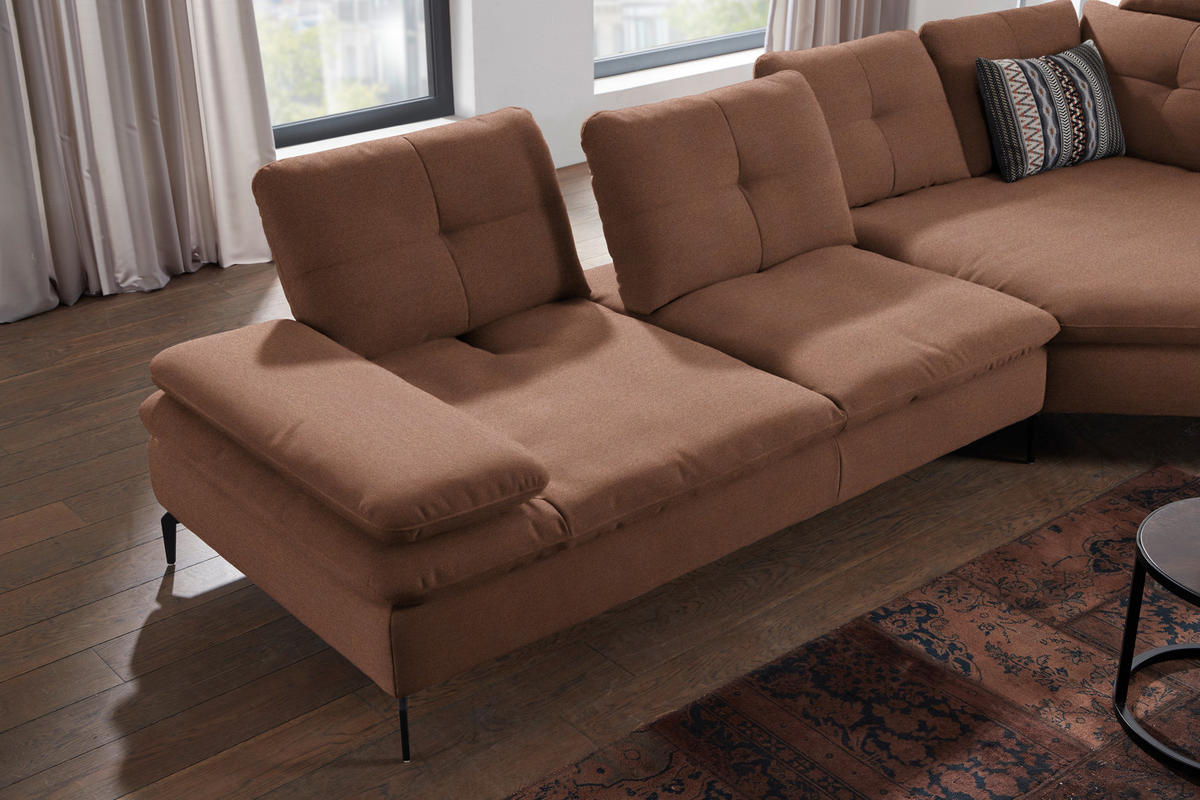 ECKSOFA in Flachgewebe Braun  - Schwarz/Braun, Design, Textil/Metall (344/157cm) - Chilliano