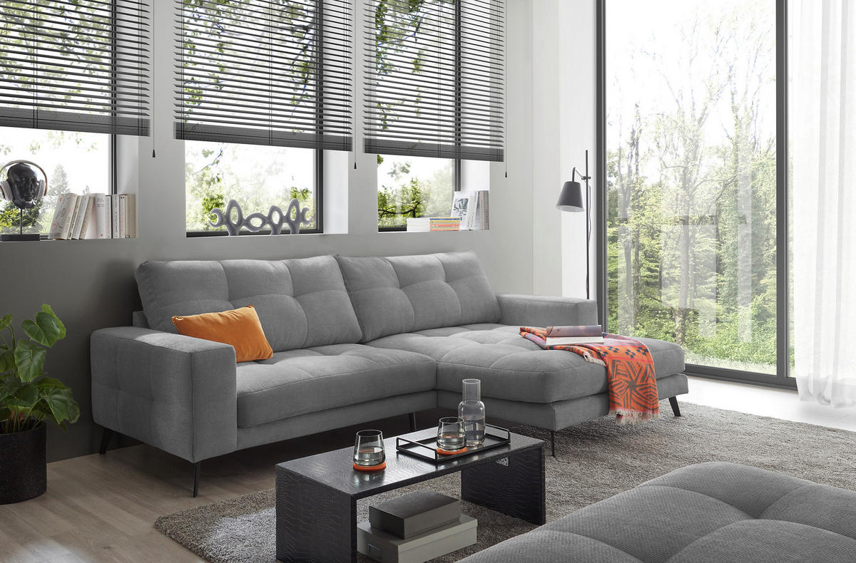 ECKSOFA ROCKPORT Grau Webstoff  - Schwarz/Grau, Basics, Textil/Metall (247/171cm) - Livetastic