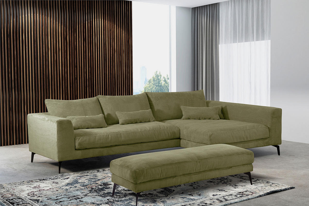 HOCKER Textil Olivgrün  - Schwarz/Olivgrün, Design, Textil/Metall (163/46/62cm) - Livetastic