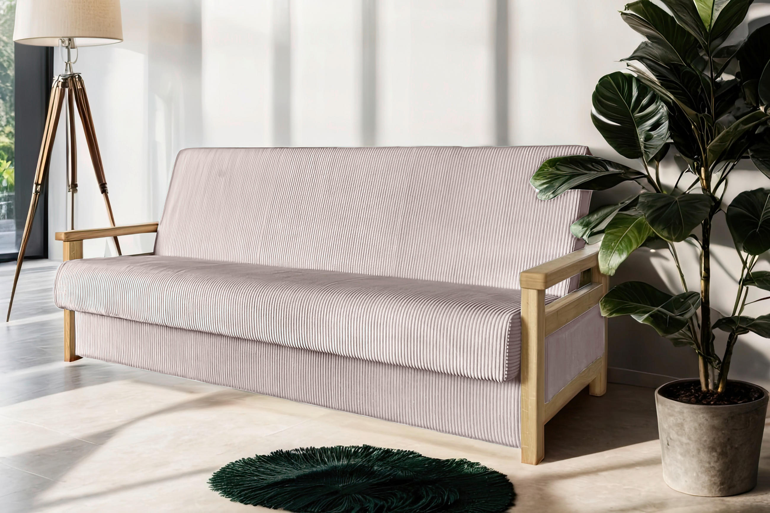 BÄDDSOFFA i manchester rosa  - rosa/naturfärgad, Design, trä/textil (220/90/90cm) - P & B