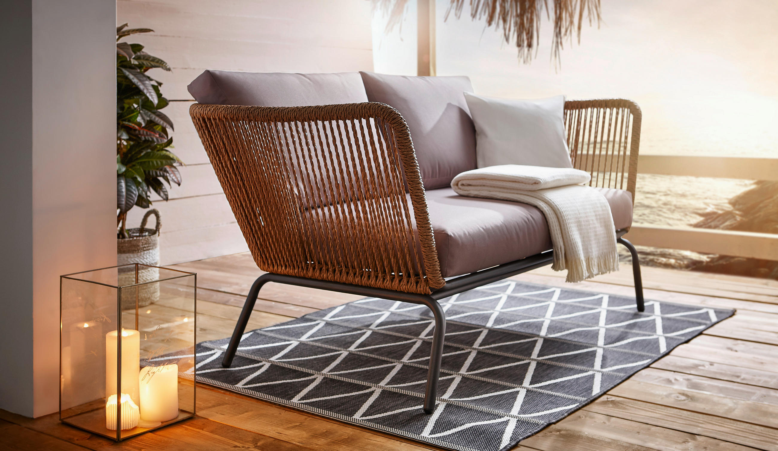 LOUNGESOFA 151/80,5/75 cm Aluminium  - Beige/Anthrazit, Design, Kunststoff/Textil (151/80,5/75cm) - Ambia Garden