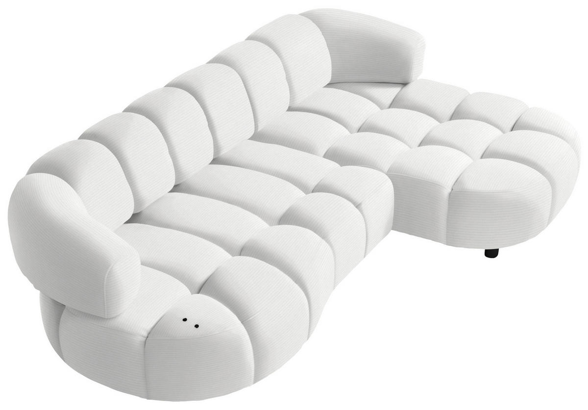 ECKSOFA in Cord, Velours Ecru  284/183 cm  - Ecru/Schwarz, Design, Holz/Textil (284/183cm) - Welnova