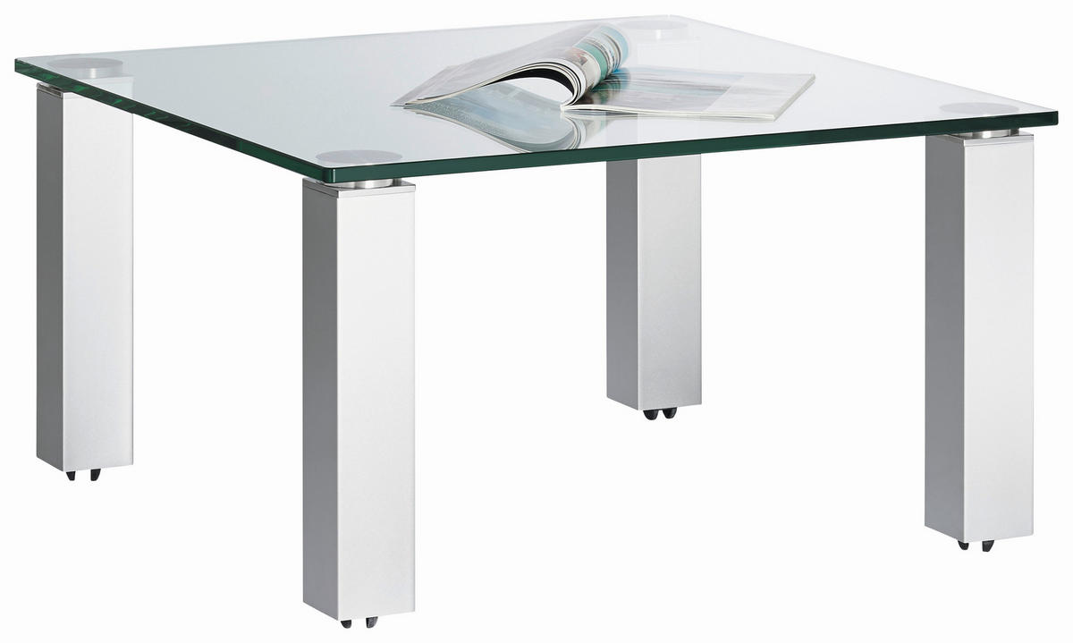 COUCHTISCH in Metall, Glas 80/80/44 cm  - Silberfarben, Basics, Glas/Kunststoff (80/80/44cm)