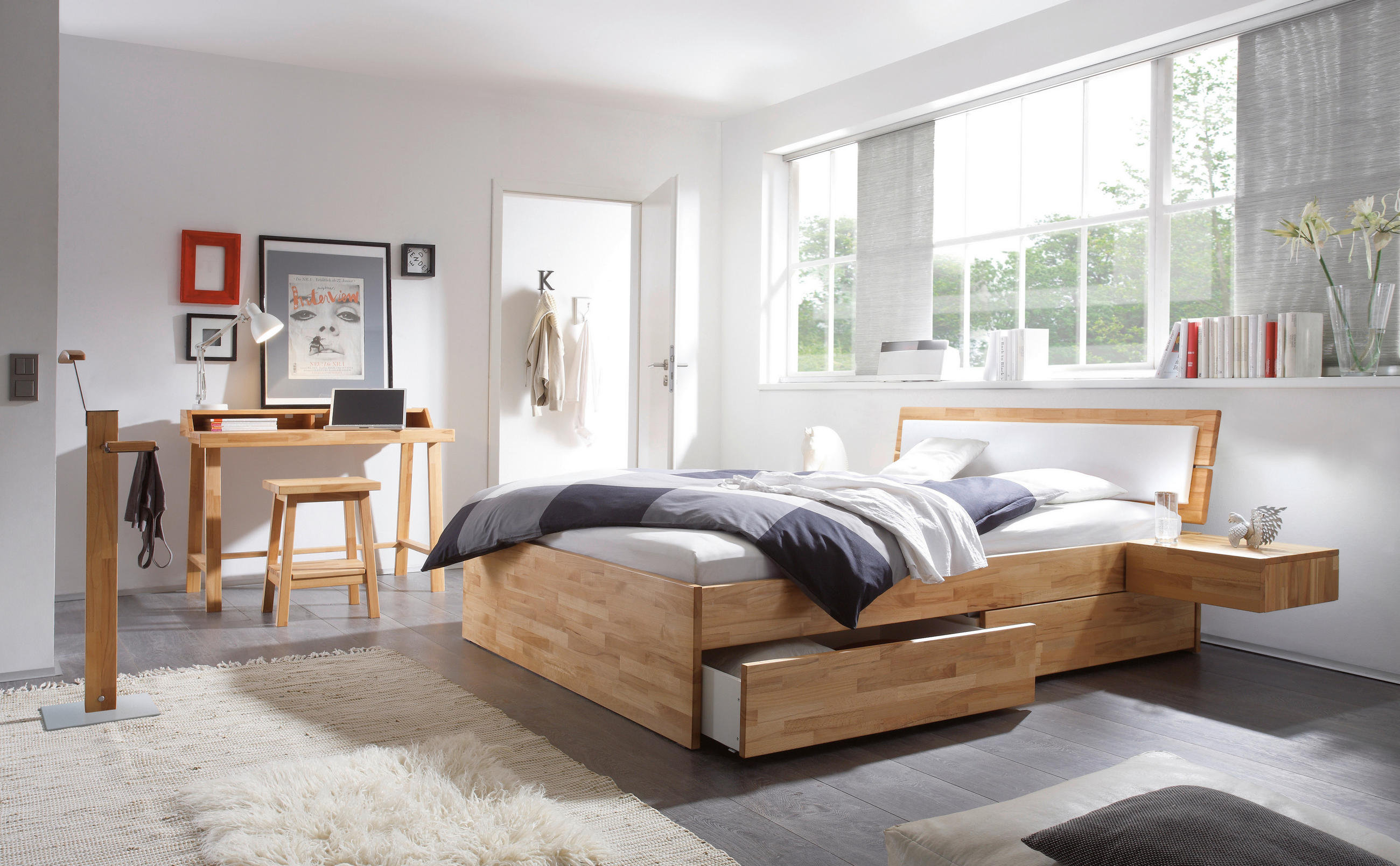 STAURAUMBETT 140/200 cm  in Buchefarben  - Buchefarben/Weiß, KONVENTIONELL, Holz/Textil (140/200cm) - Hasena