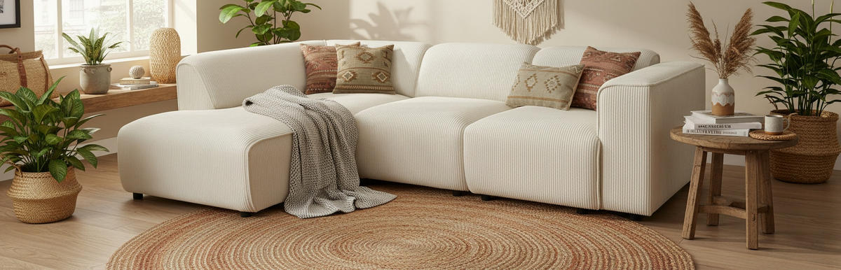 ECKSOFA ANTHONY Beige Cord  - Beige/Schwarz, Design, Kunststoff/Textil (163/275cm) - MID.YOU