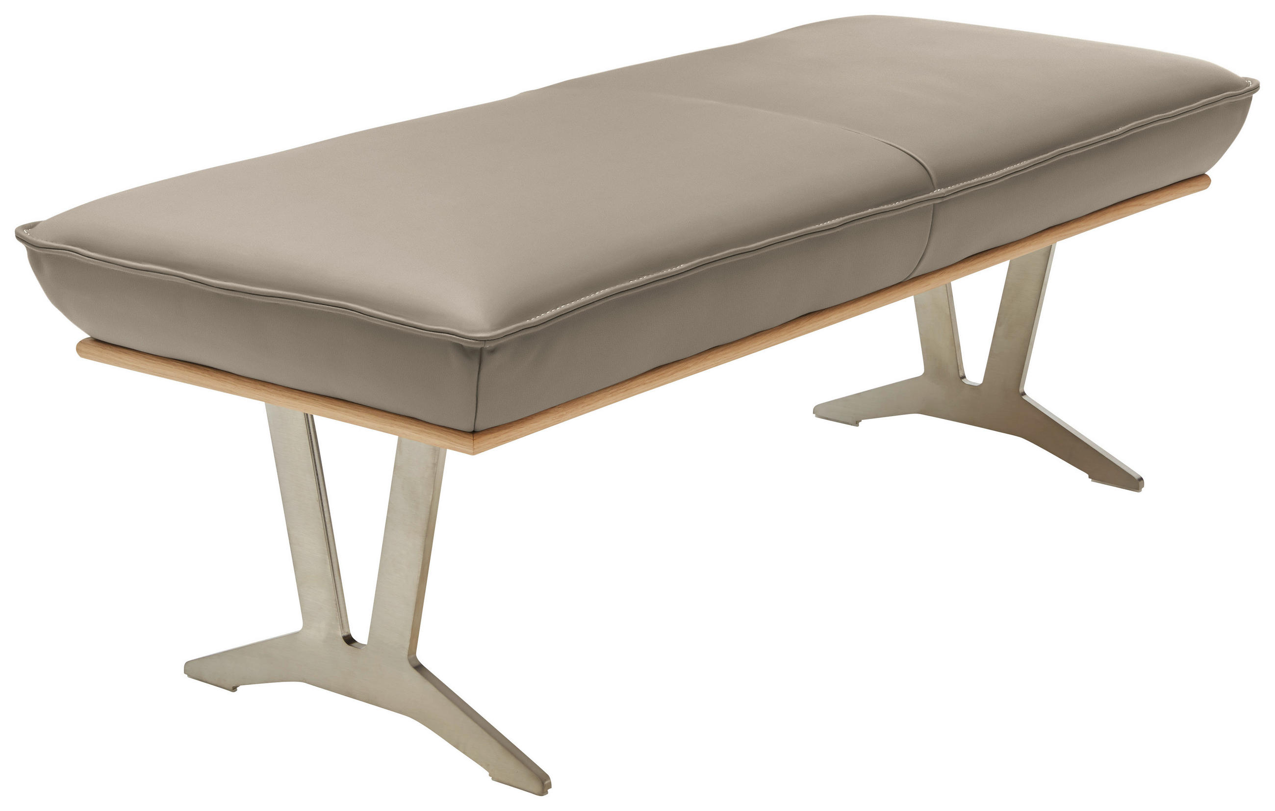 HOCKERBANK 130/49/54 cm  in Taupe  - Taupe/Edelstahlfarben, Design, Leder/Holz (130/49/54cm) - Ambiente