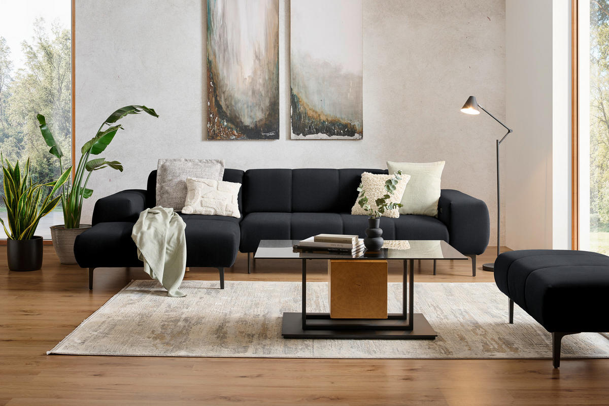 ECKSOFA in Chenille Anthrazit  - Anthrazit/Schwarz, Design, Textil/Metall (167/311cm) - Xora