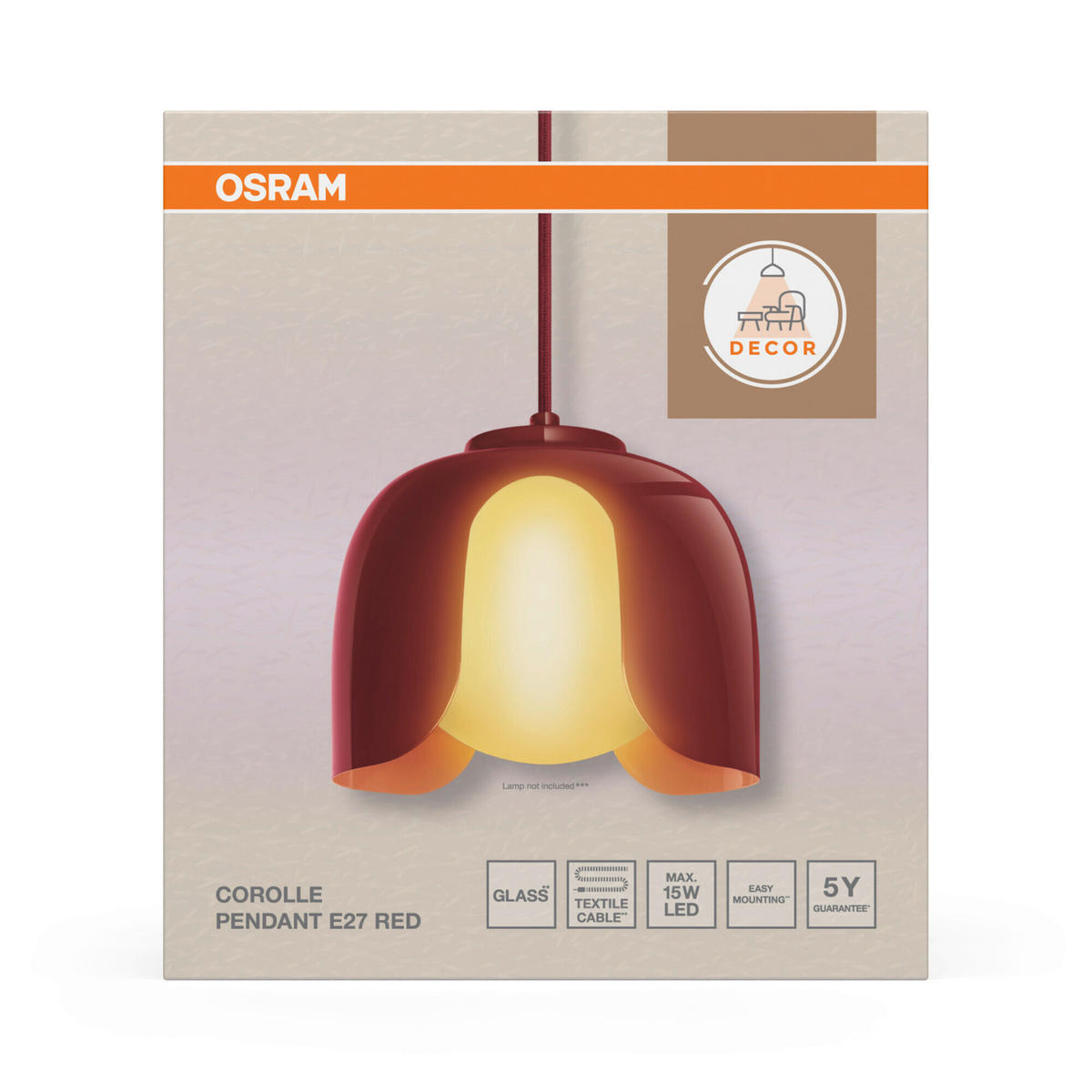 PENDELLEUCHTE 20/121,5 cm  - Rot, Basics, Glas/Metall (20/121,5cm) - Osram