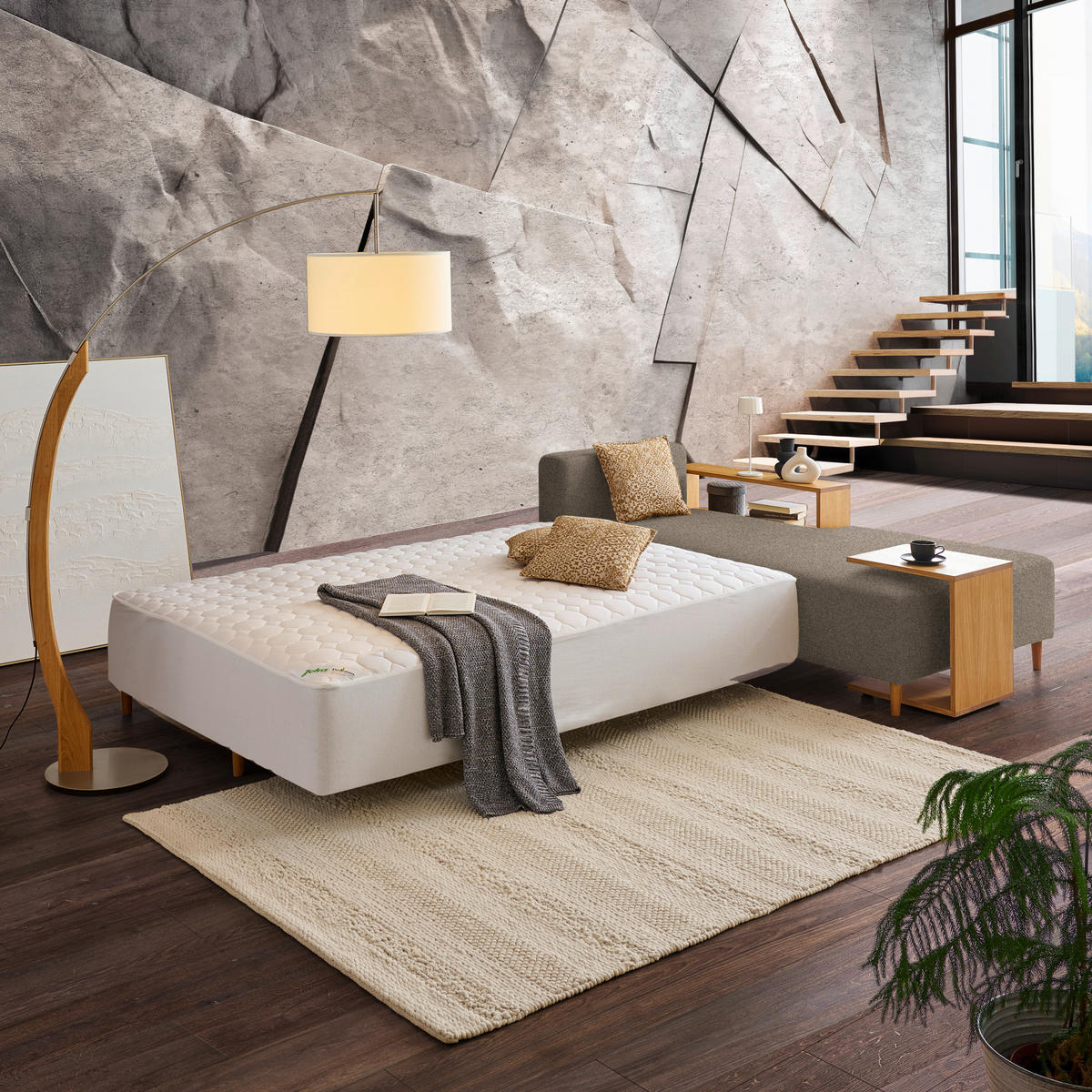 ECKSOFA in Flachgewebe Greige  - Greige/Eichefarben, Design, Holz/Textil (307/190cm) - Joka