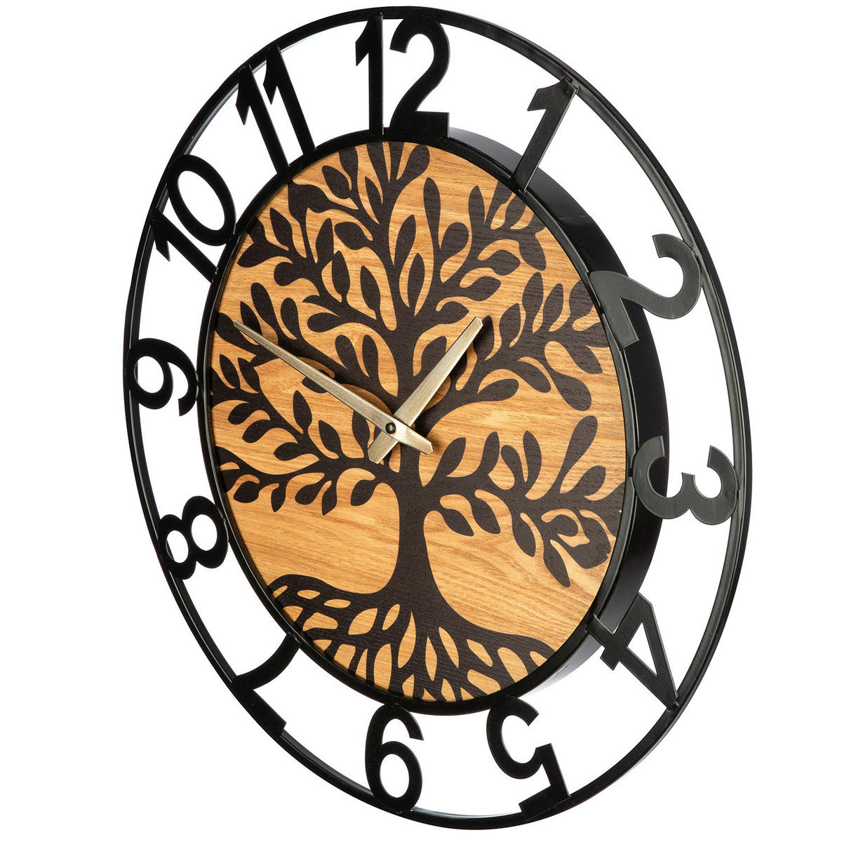 WANDUHR LEBENSBAUM Naturfarben, Schwarz  - Schwarz/Naturfarben, Basics, Holzwerkstoff/Metall (52/7cm)