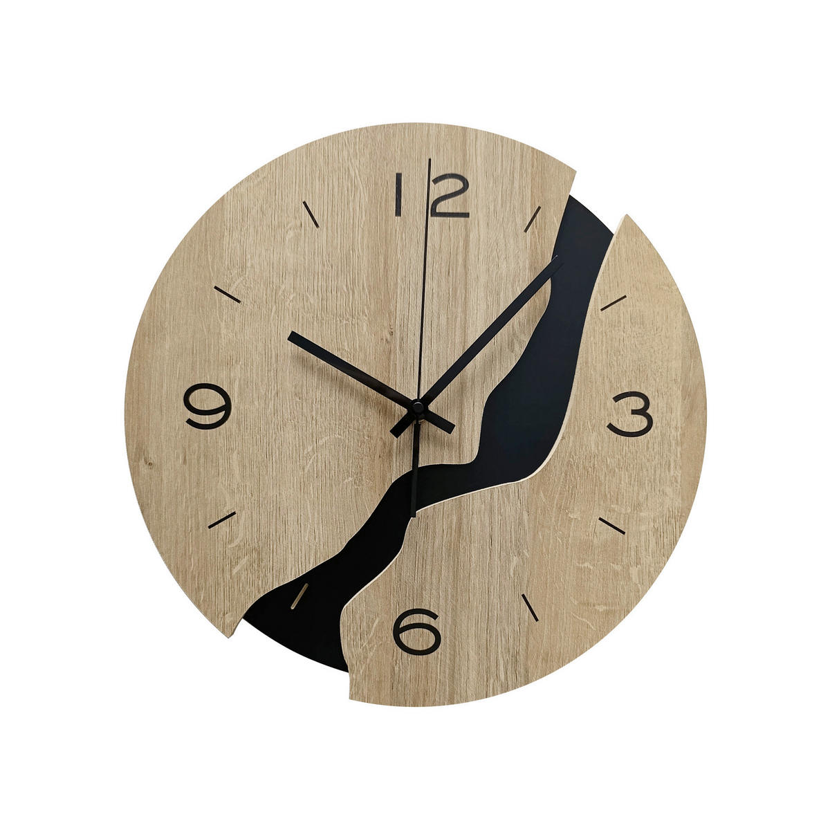 WANDUHR Schwarz, Eichefarben  - Eichefarben/Schwarz, Basics, Holz/Kunststoff (36cm)