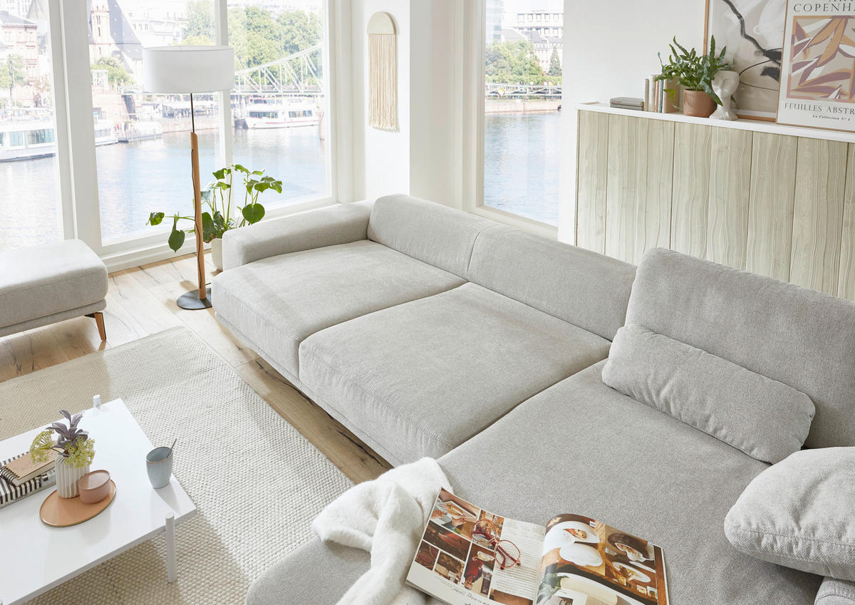 HÖRNSOFFA i flatväv ecru  - skogsek/ecru, Design, metall/trä (334/193cm) - Beldomo Comfort
