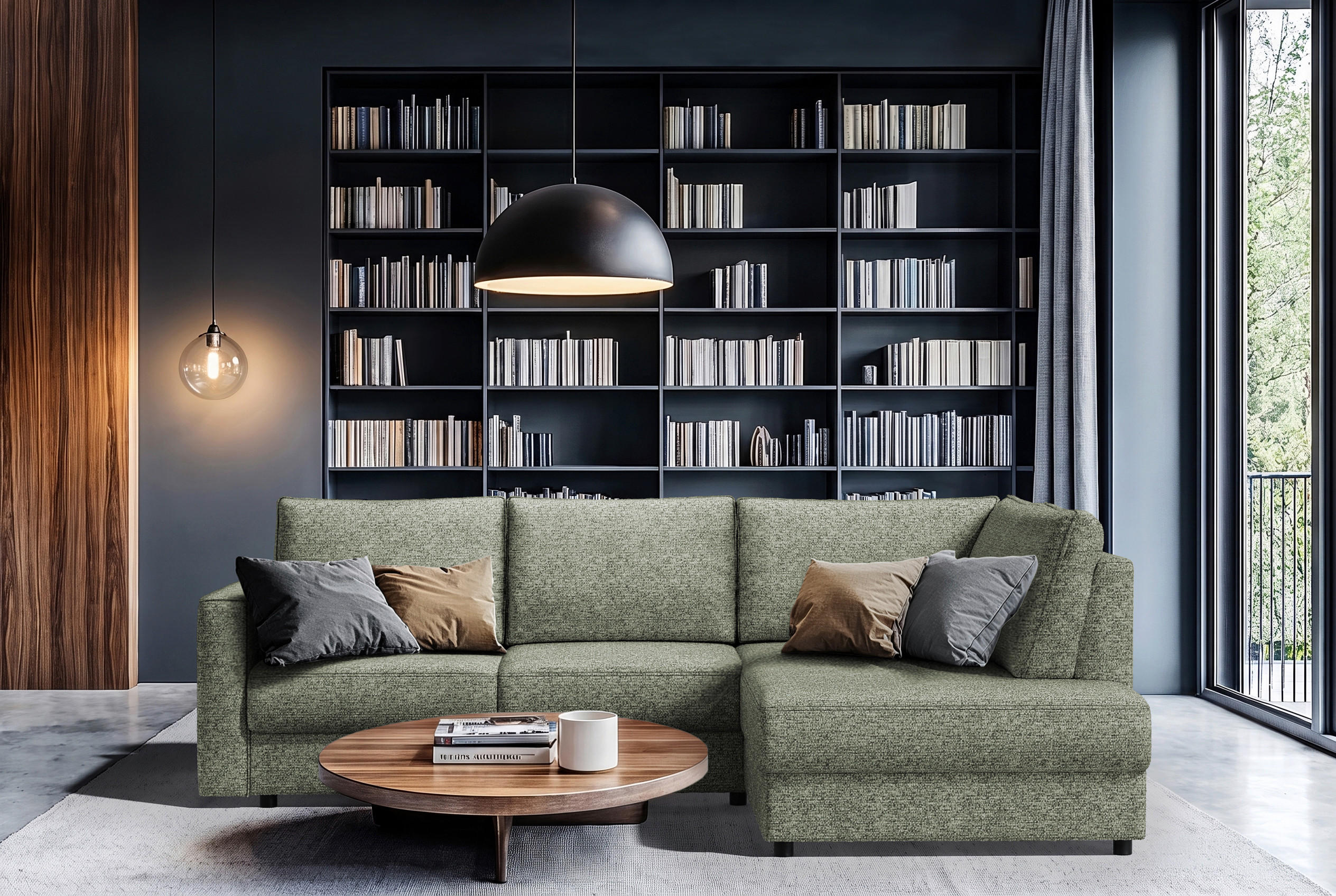 ECKSOFA DELANTO CLOSED Dunkelgrün Chenille Bettkasten  - Dunkelgrün, MODERN, Holz/Kunststoff (280/89cm) - Livetastic