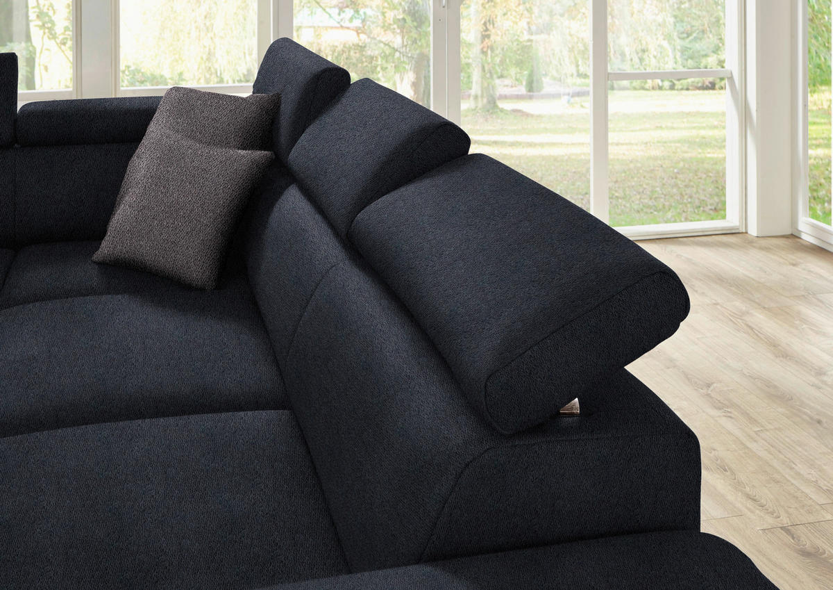 ECKSOFA in Mikrofaser Schwarz  - Eichefarben/Beige, Natur, Holz/Textil (273/226cm) - Beldomo System