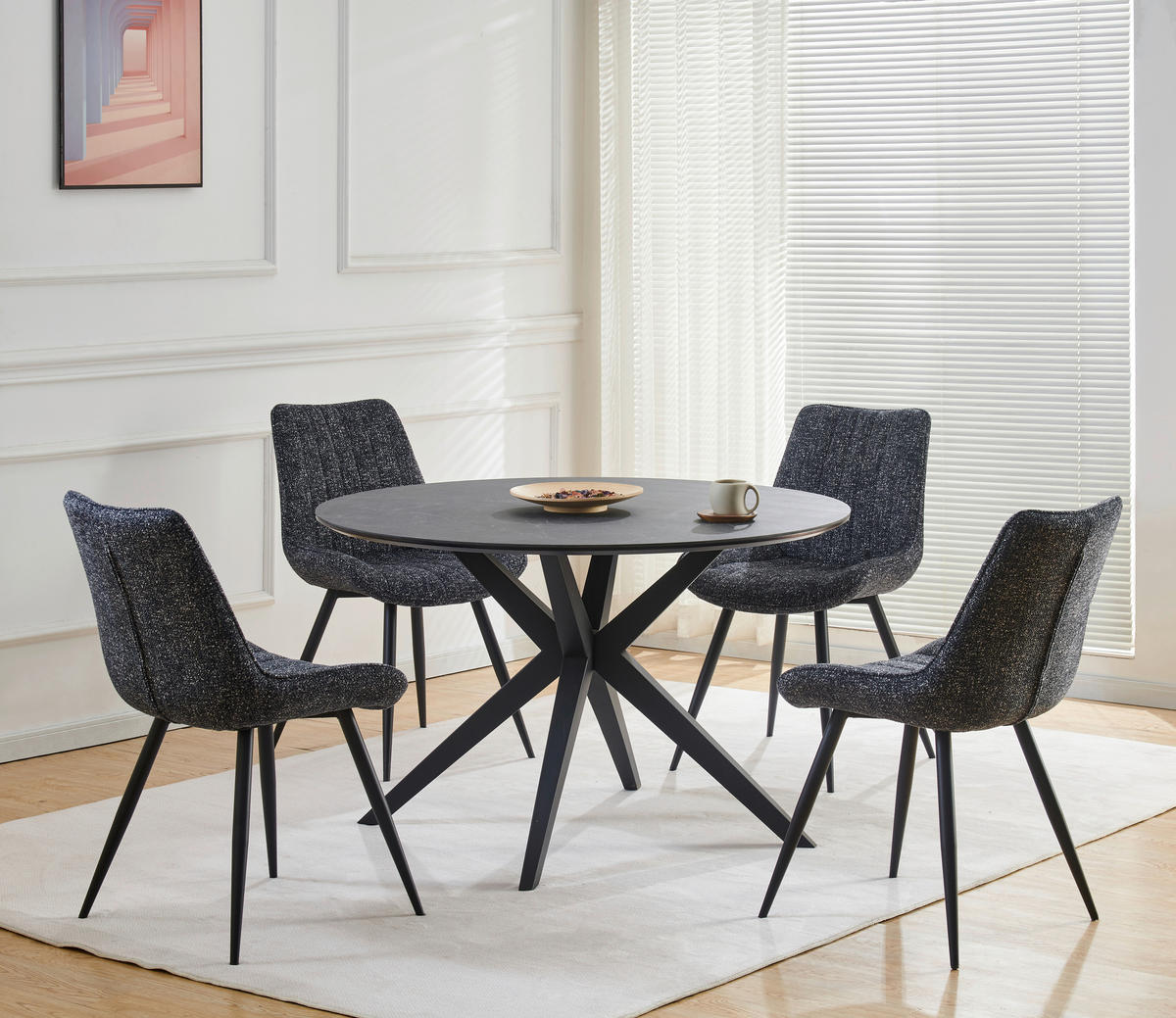 STUHL  in Eisen Leinenoptik Holz, Metall, Textil  - Anthrazit/Schwarz, KONVENTIONELL, Holz/Textil (54/88/61,5cm) - MID.YOU