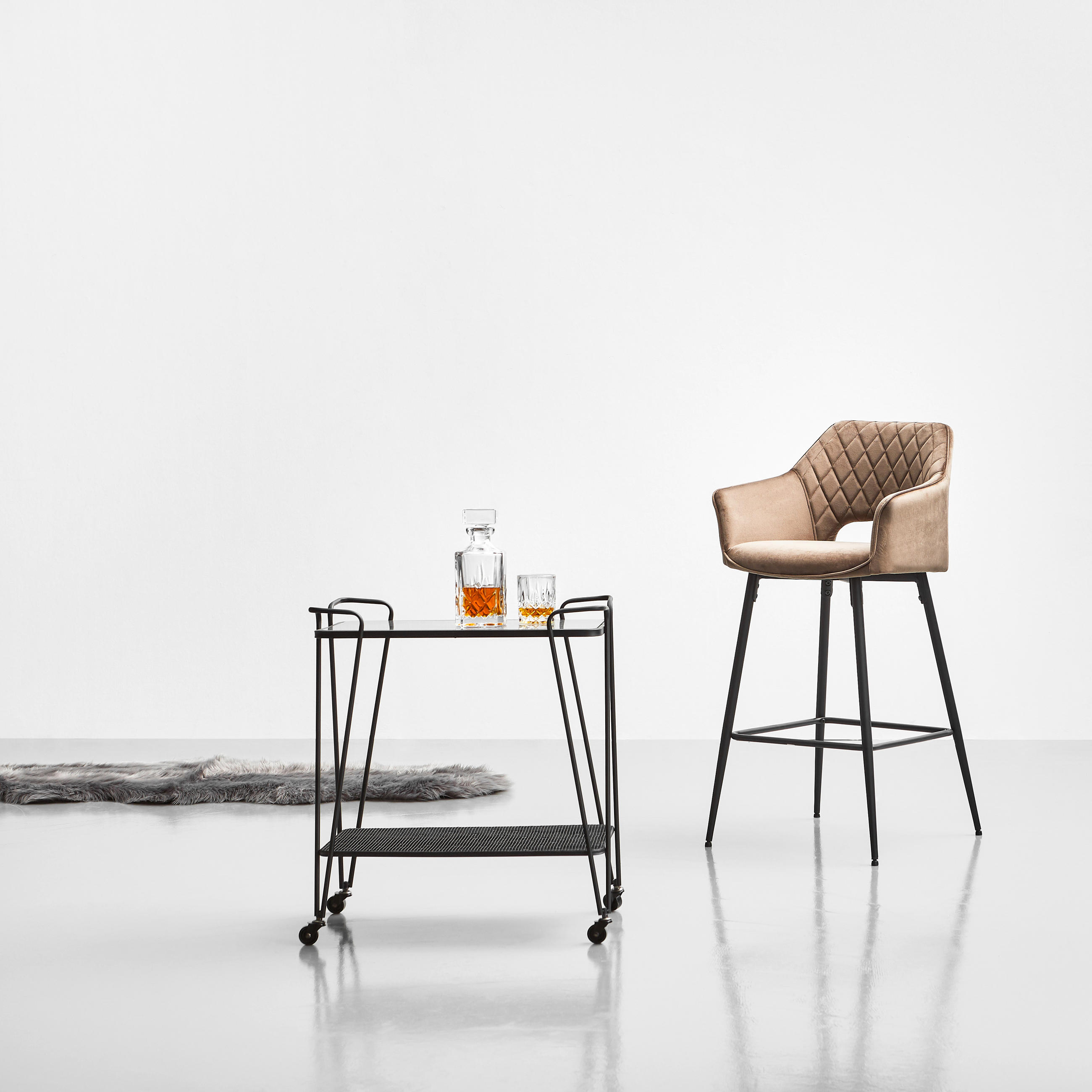 TABURET DE BAR in negru, taupe - taupe/negru, Modern, metal/textil (55/105/53cm) - MID.YOU
