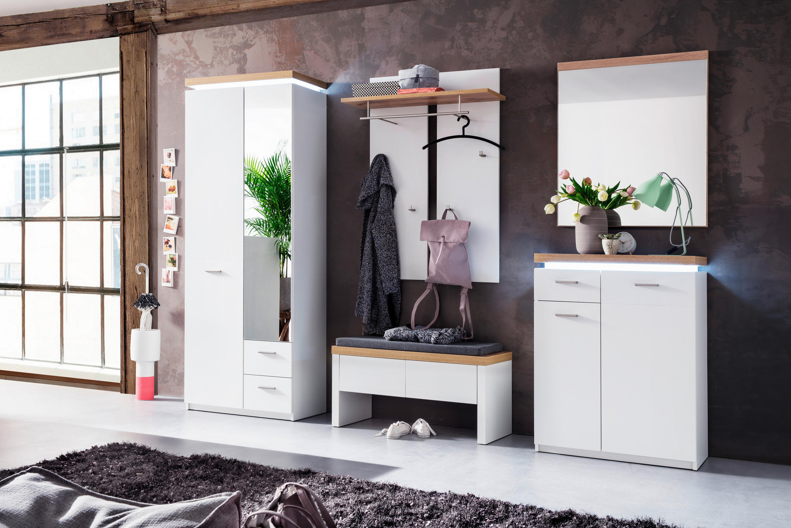 GARDEROBENSCHRANK  in 75/201/38 cm  - Weiss/Eichefarben, Natur, Glas/Holzwerkstoff (75/201/38cm)