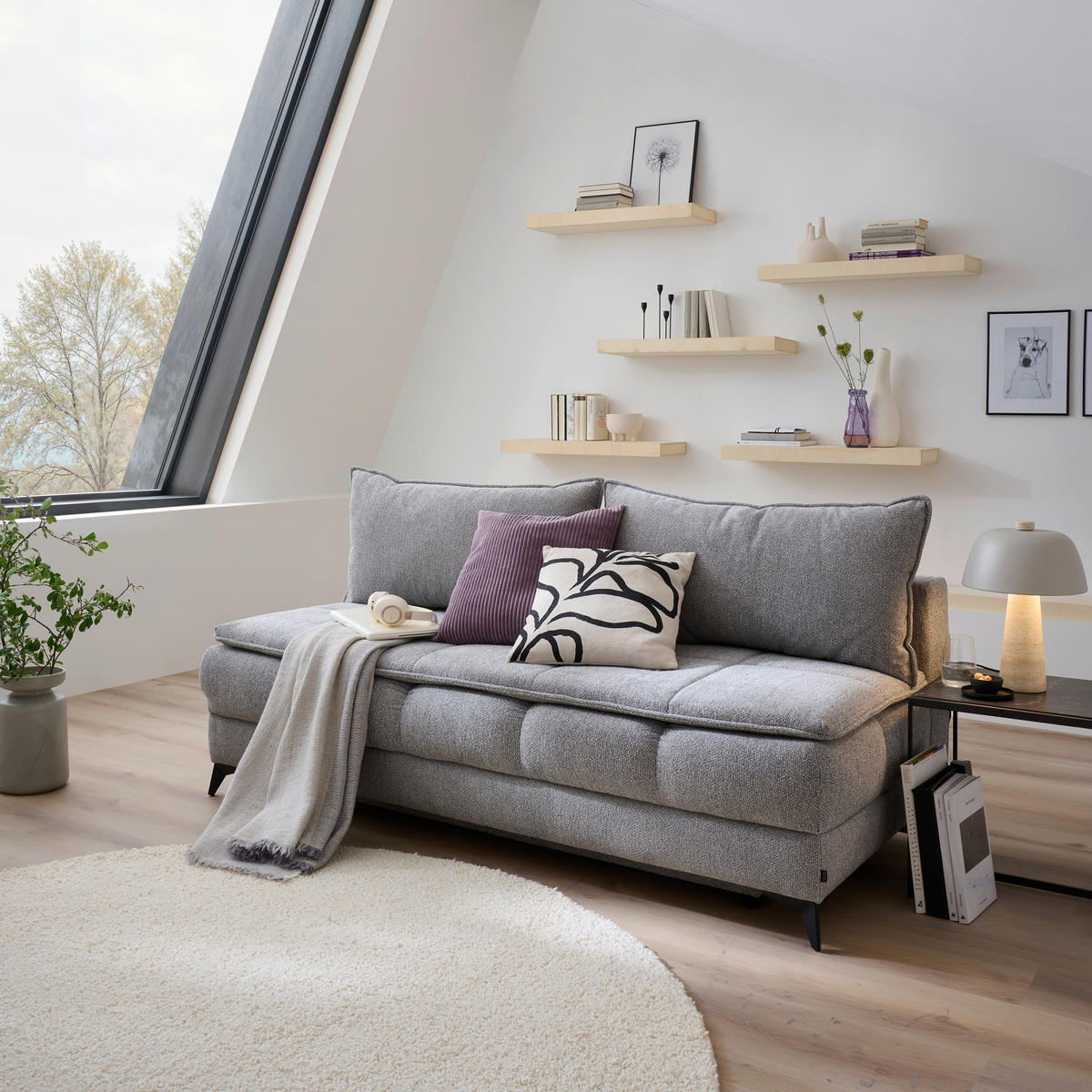 SCHLAFSOFA Flachgewebe Grau  - Schwarz/Grau, Design, Textil/Metall (197/95/92cm) - Stylife