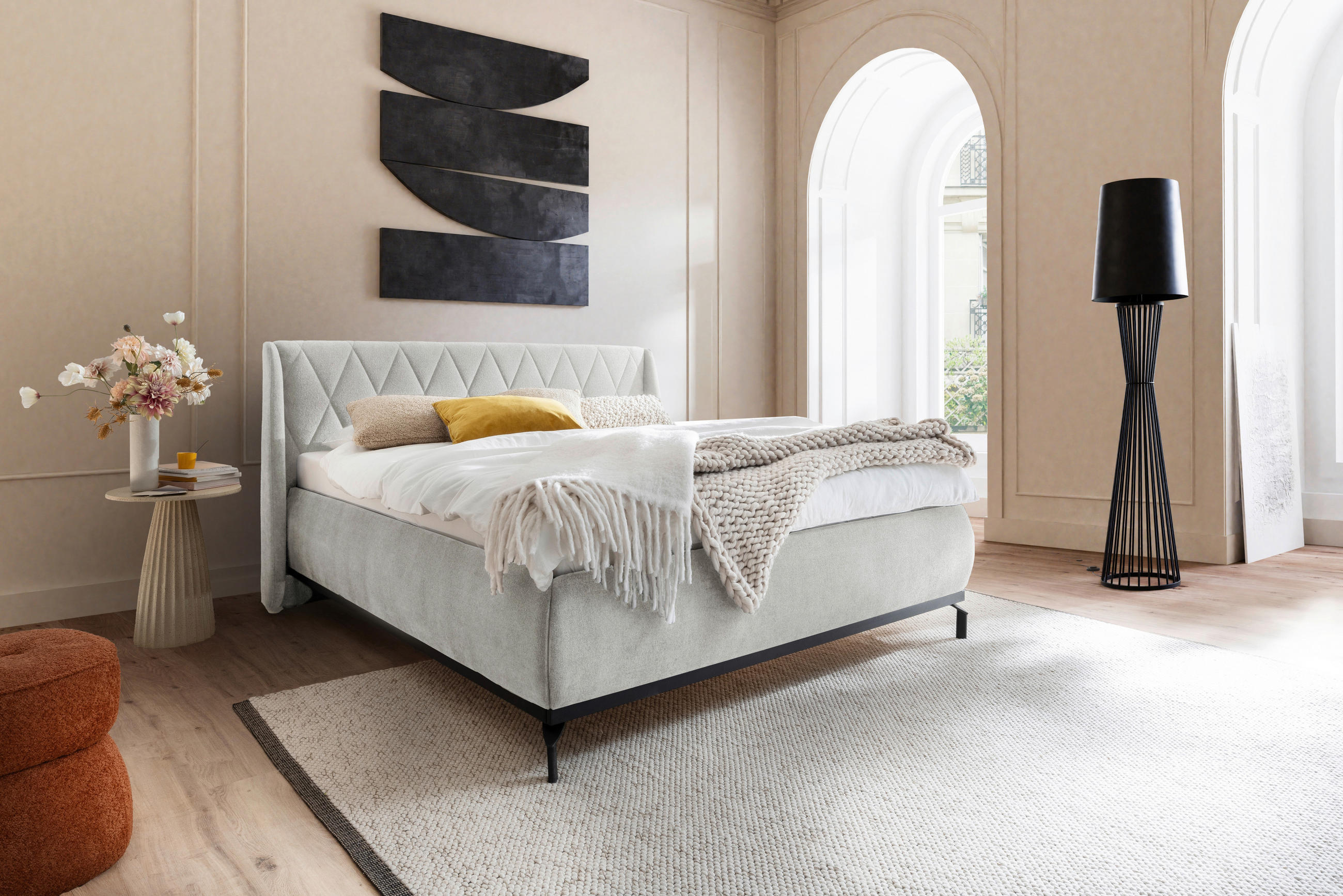 PAT TAPIțAT 180/200 cm  in taupe  - taupe/negru, Modern, metal/textil (180/200cm) - MID.YOU