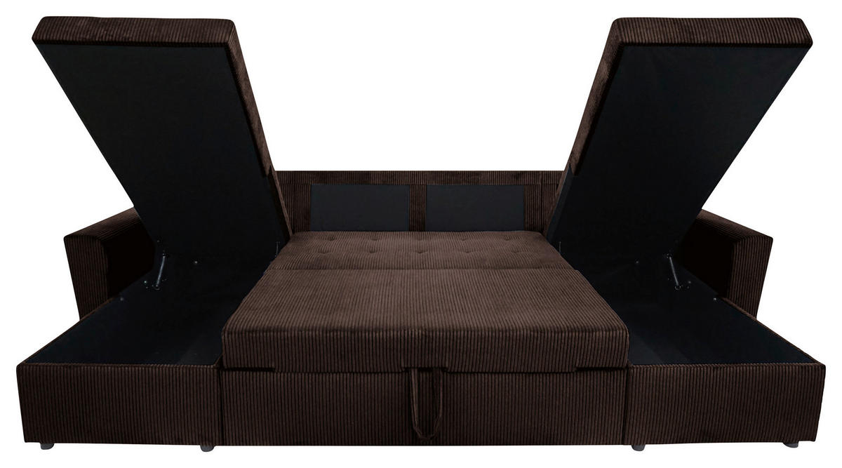 WOHNLANDSCHAFT TERMOLI Braun Cord  - Schwarz/Braun, Design, Kunststoff/Textil (155/296/155cm) - MID.YOU