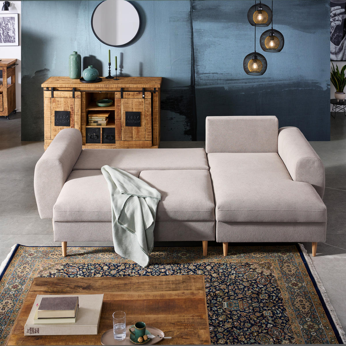 ECKSOFA in Webstoff Beige  - Beige/Naturfarben, Konventionell, Holz/Textil (250/145cm) - MID.YOU