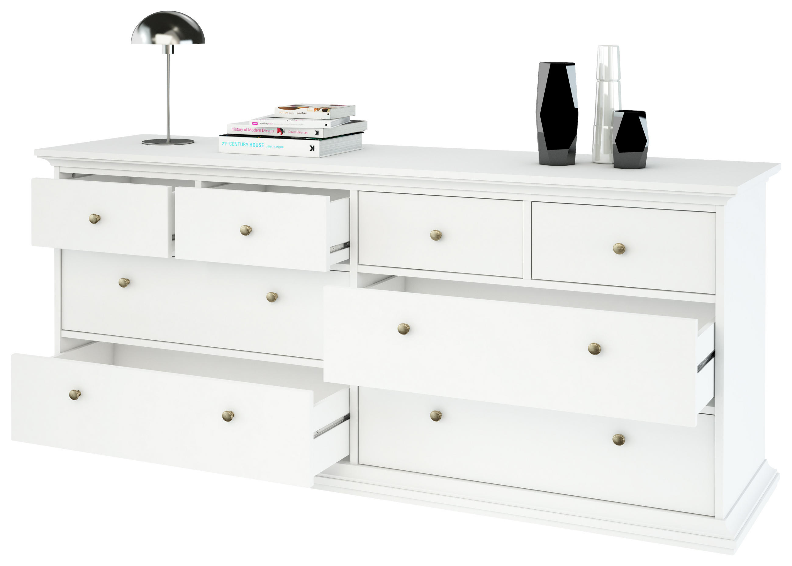 BYRÅ 183,4/86,88/48,5 cm  - vit/mässingsfärgad, Design, metall/trämaterial (183,4/86,88/48,5cm) - Best Price