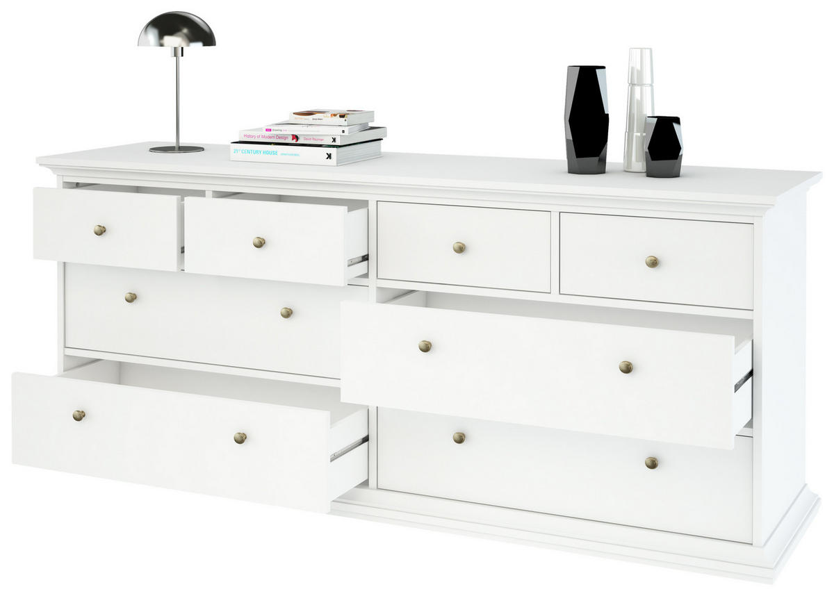 BYRÅ 183,4/86,88/48,5 cm  - vit/mässingsfärgad, Design, metall/trämaterial (183,4/86,88/48,5cm) - Best Price