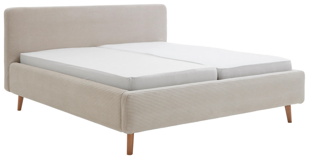 POLSTERBETT 180/200 cm,  in Beige, Bettkasten, Lattenroste, Matratzen, unterschiedliche Matratzenhärtegrade je Bettseite, H2 + H3 = mittel + fest  - Eichefarben/Birkefarben, Design, Holz/Textil (180/200cm) - Xora