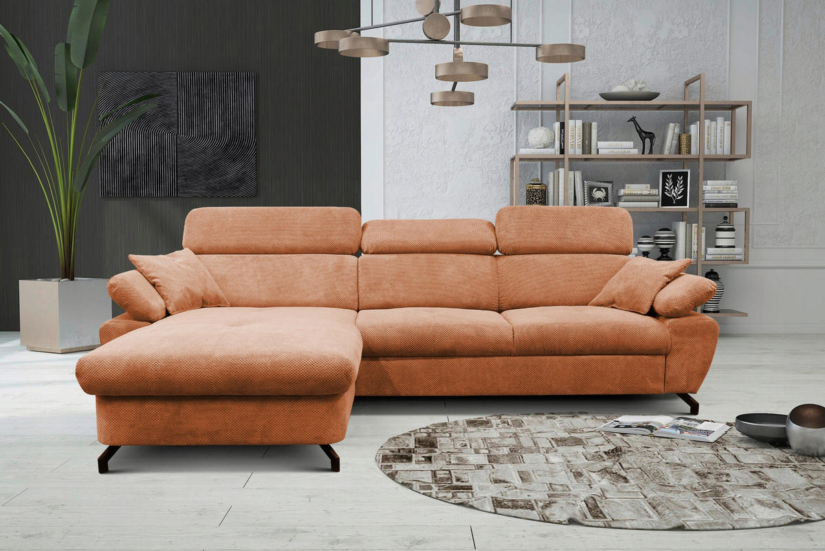ECKSOFA OMEGA in Chenille Rot  186/280 cm  - Rot/Schwarz, Design, Textil/Metall (186/280cm) - MID.YOU