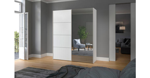 SCHWEBETÜRENSCHRANK  in Weiß  - Edelstahlfarben/Weiß, Design, Glas/Holzwerkstoff (203/236/65cm) - Carryhome