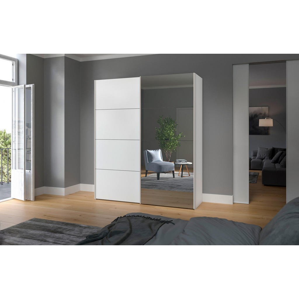 Thumbnail - Boxxx Schwebetürenschrank, Weiß, Holzwerkstoff, 2 Fächer, 203x236x65 cm, erweiterbar, Beimöbel erhältlich, umfangreiches...