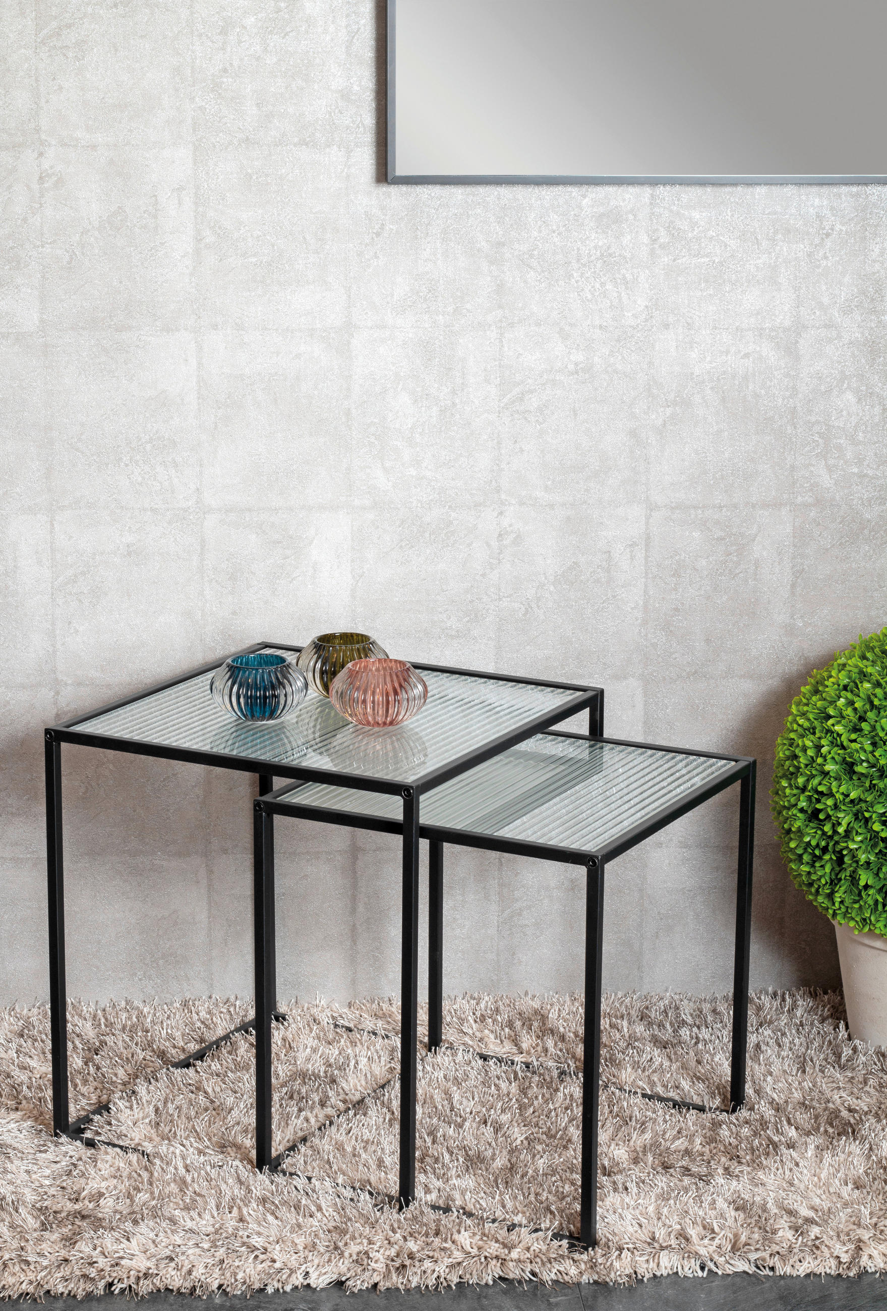 BEISTELLTISCHSET rechteckig Klar, Schwarz  - Klar/Schwarz, Design, Glas/Metall (40-45/40-45/44-49cm)