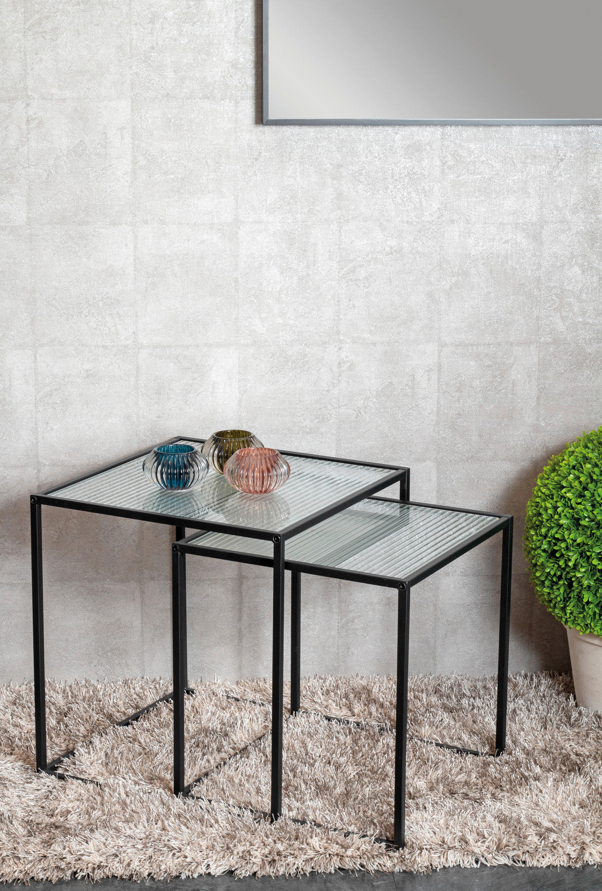 BEISTELLTISCHSET rechteckig Klar, Schwarz  - Klar/Schwarz, Design, Glas/Metall (40-45/40-45/44-49cm)