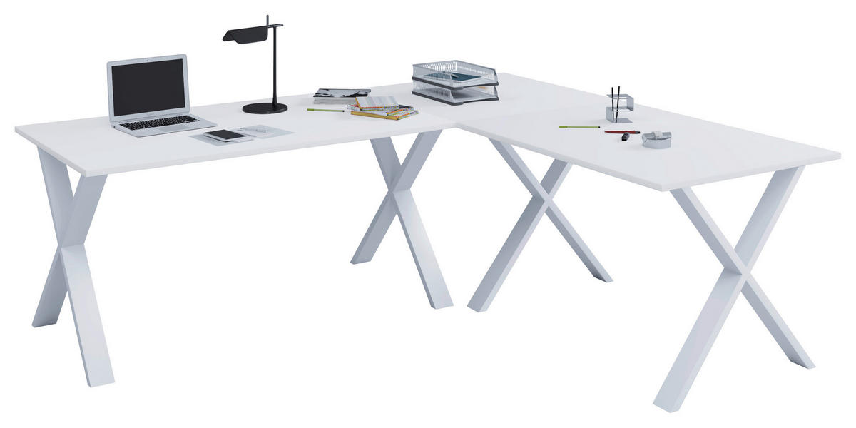 ECKSCHREIBTISCH 190/80/76 cm  in Weiss  - Weiss, Modern, Holzwerkstoff/Metall (190/80/76cm) - MID.YOU