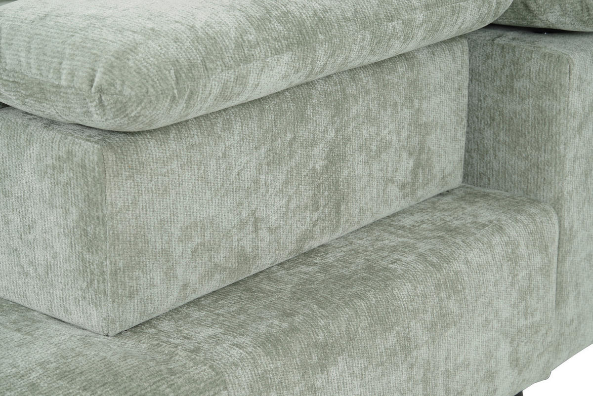ECKSOFA Mintgrün Chenille Kopfteilverstellung, Sitztiefenverstellung  - Schwarz/Mintgrün, Design, Textil/Metall (307/243cm) - Xora