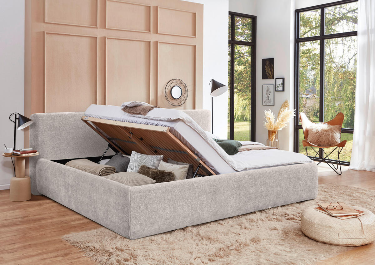 POLSTERBETT 180/200 cm  Creme  - Birkefarben/Buchefarben, Design, Holz/Textil (180/200cm) - Xora
