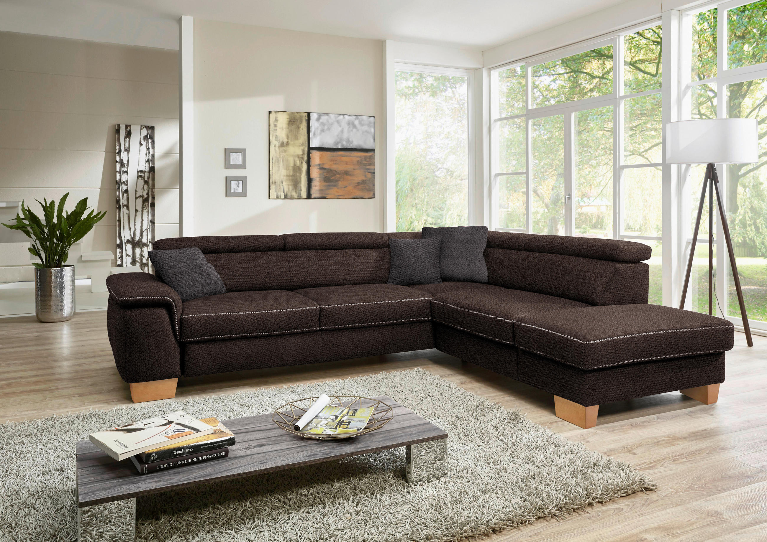 ECKSOFA in Mikrofaser Dunkelbraun  - Eichefarben/Dunkelbraun, Natur, Holz/Textil (273/226cm) - Beldomo System