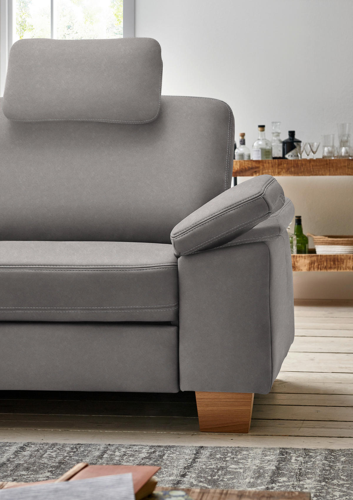 ECKSOFA  in Echtleder Grau  235/274 cm  - Eichefarben/Beige, KONVENTIONELL, Leder/Holzwerkstoff (235/274cm) - Beldomo Premium