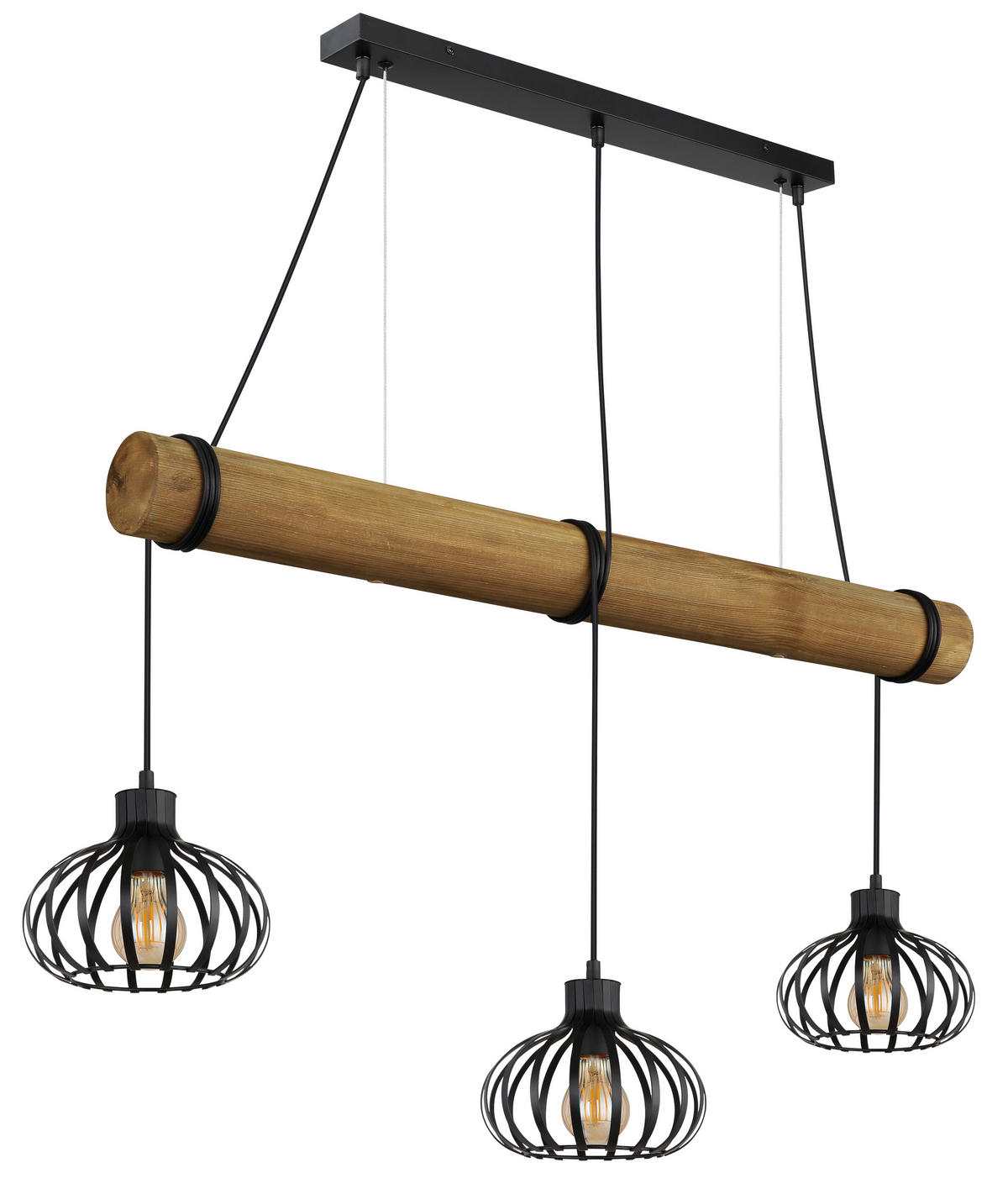 HÄNGELEUCHTE Caldwell 100/20/150 cm  - Schwarz/Braun, Natur, Holz/Kunststoff (100/20/150cm) - Globo
