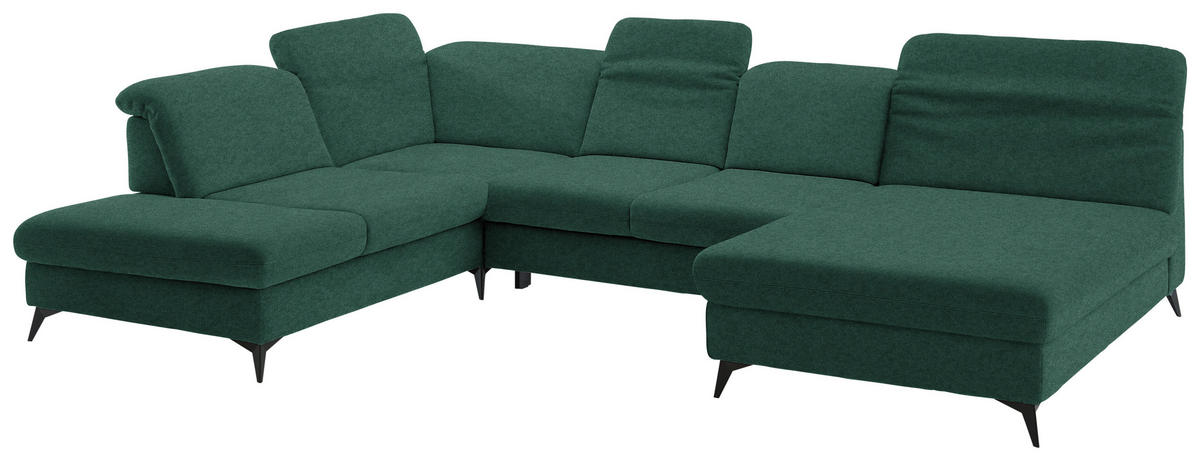 WOHNLANDSCHAFT Chenille Waldgrün  - Waldgrün/Schwarz, Design, Textil/Metall (255/369/198cm) - Beldomo Style